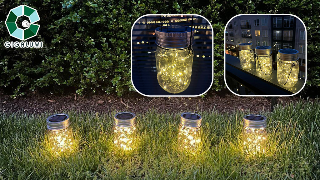 Solpex-Mason jar lights on flower bed by door