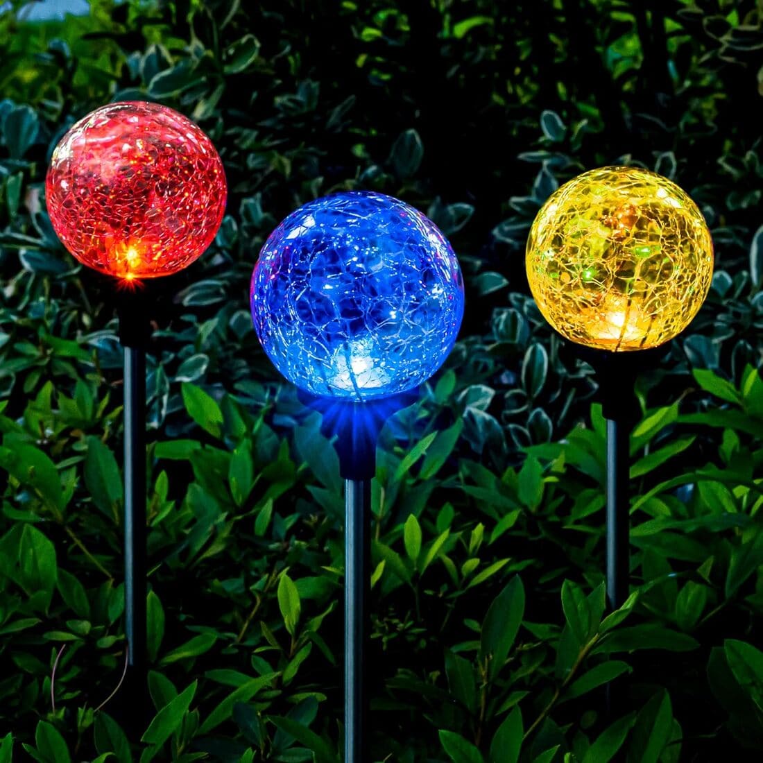 Solar Crackle Ball Tall Stake Lights Set