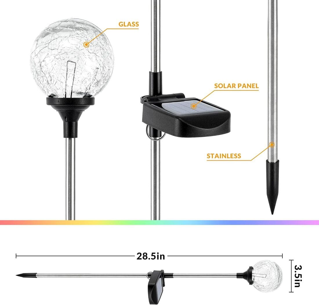 Solar Crackle Ball Tall Stake Lights Set