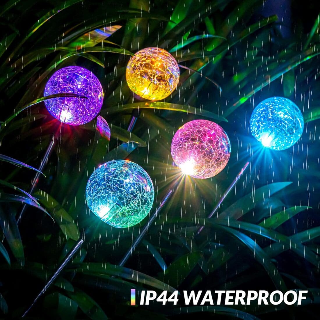 Solar Crackle Ball Tall Stake Lights Set