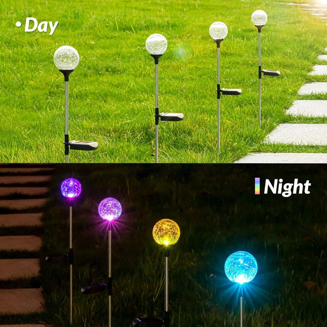Solar Crackle Ball Tall Stake Lights Set