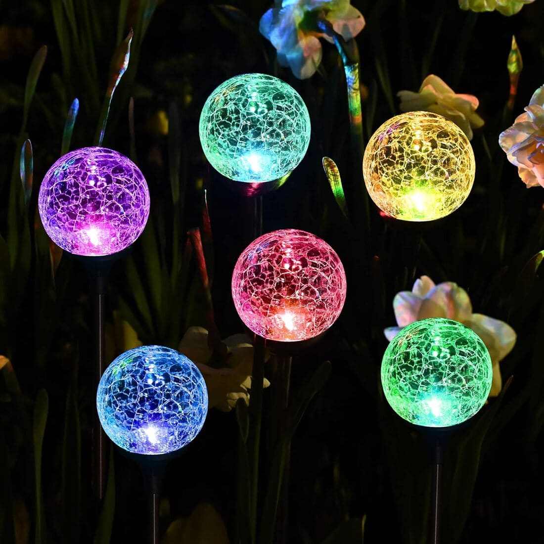 Solar Crackle Ball Tall Stake Lights Set