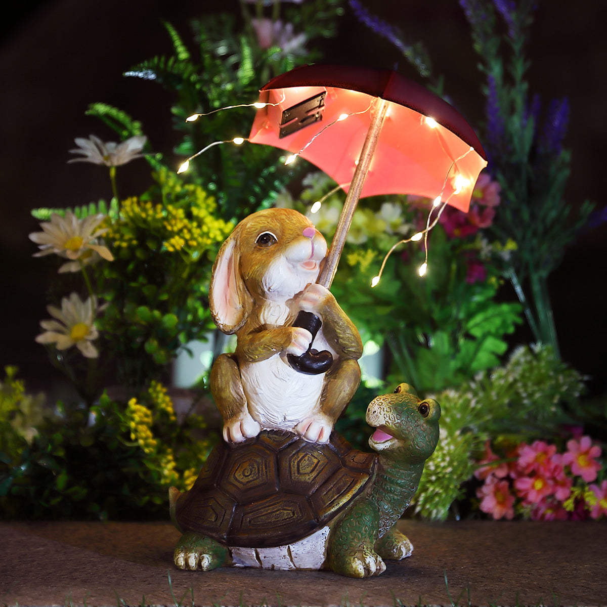 Gigalumi Solar Rabbit and Turtle Garden Statue Set (1 Pack)