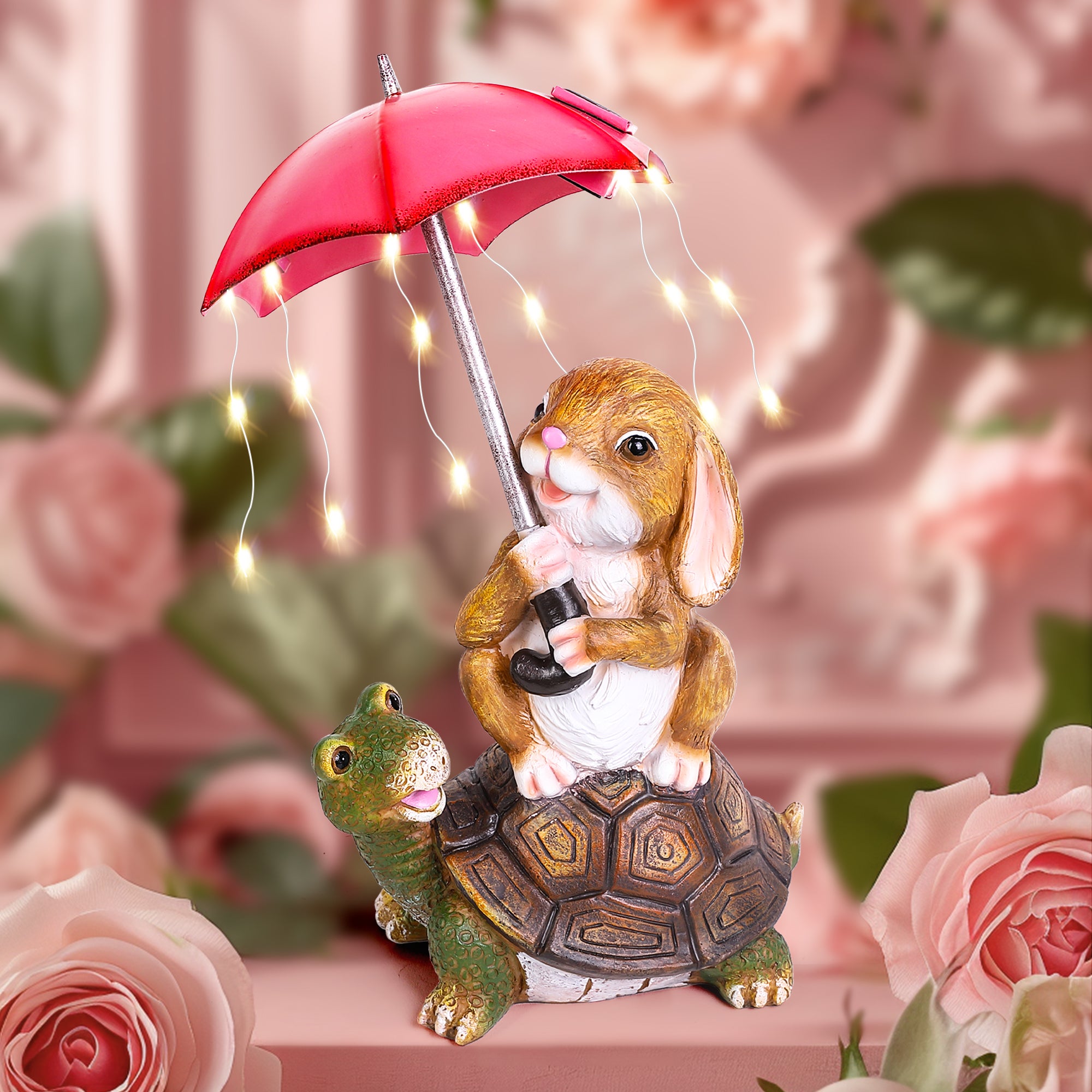 Gigalumi Solar Rabbit and Turtle Garden Statue Set (1 Pack)
