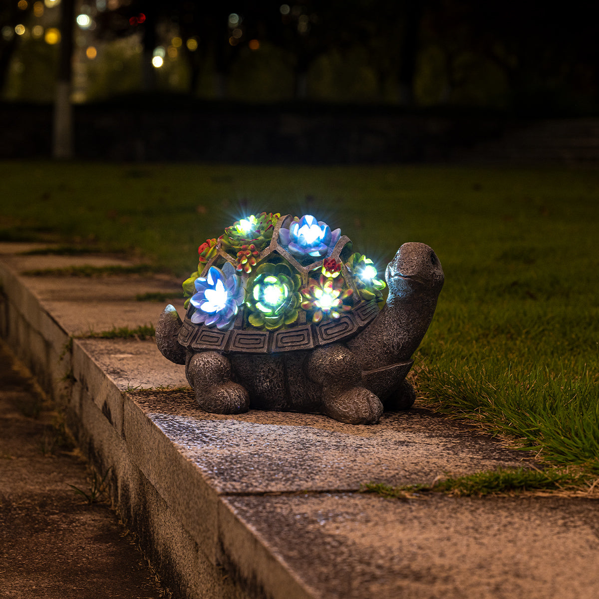 Gigalumi Solar Succulent Turtle Yard Statue Set (1 Pack)