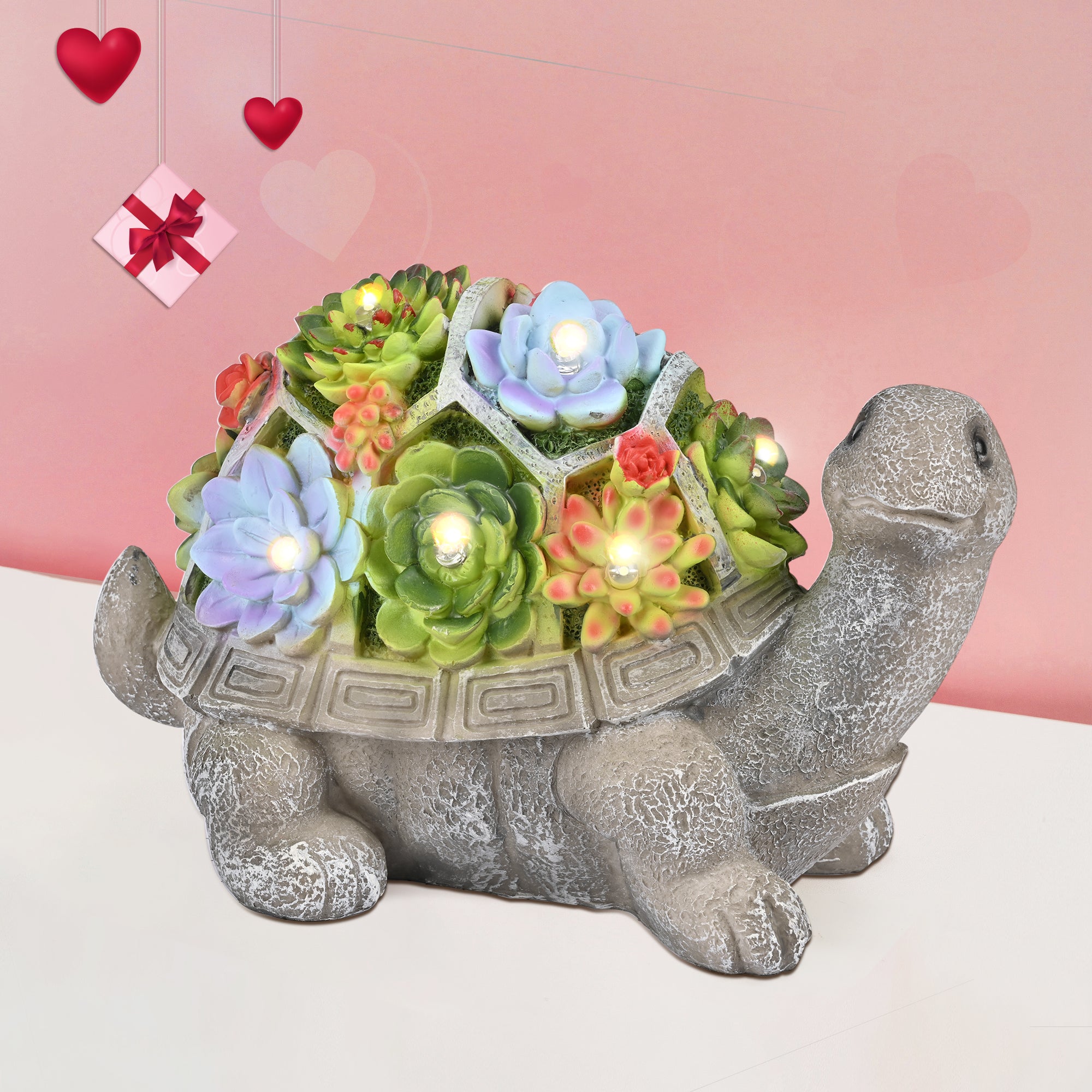 Gigalumi Solar Succulent Turtle Yard Statue Set (1 Pack)