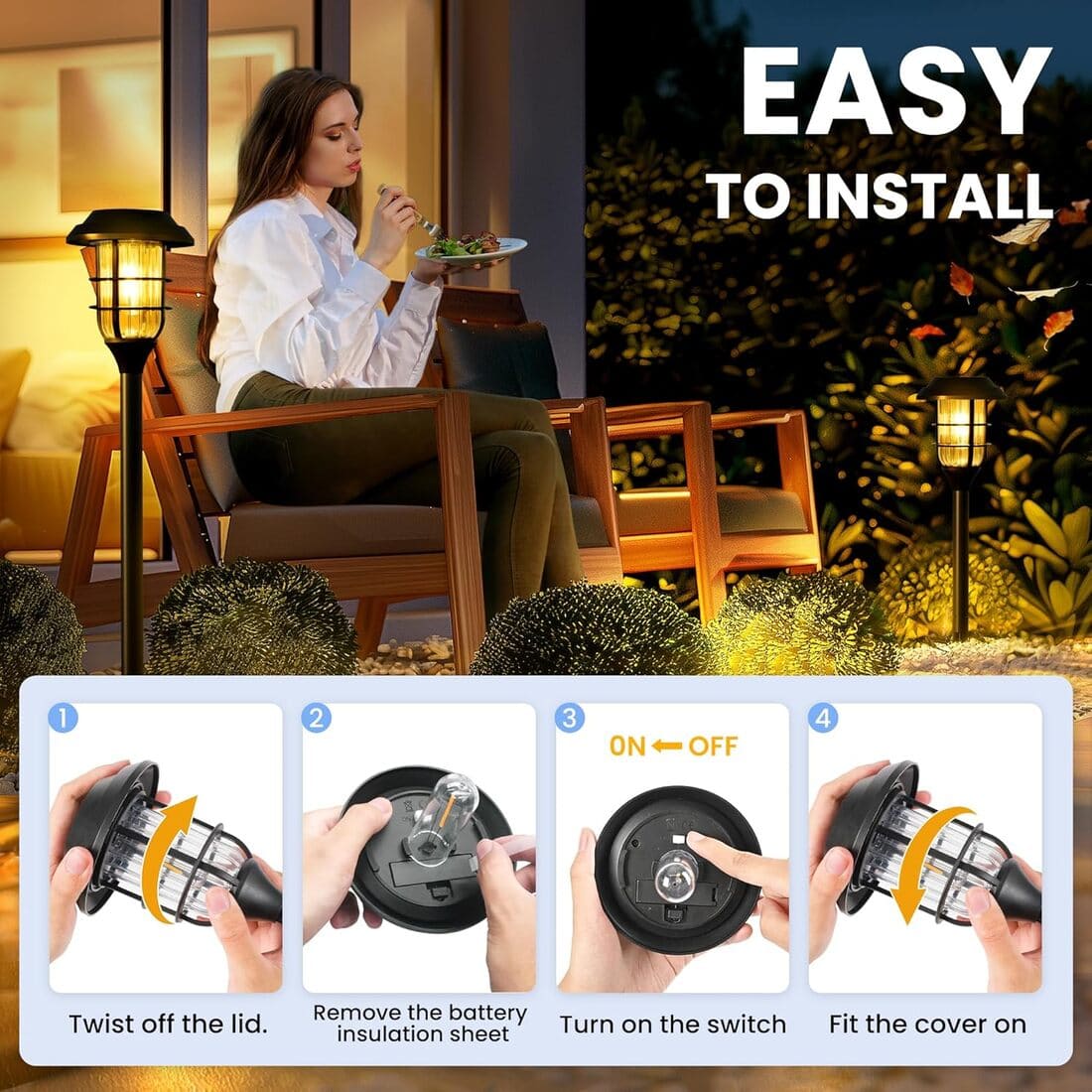 Solar Pathway Lights Outdoor with Tungsten Filament Bulbs