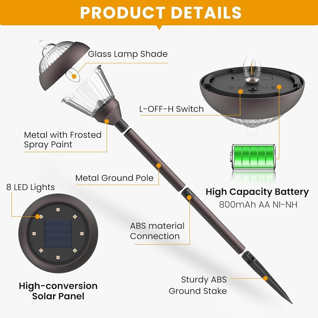 Solar Garden Pathway Light with Metal & Glass