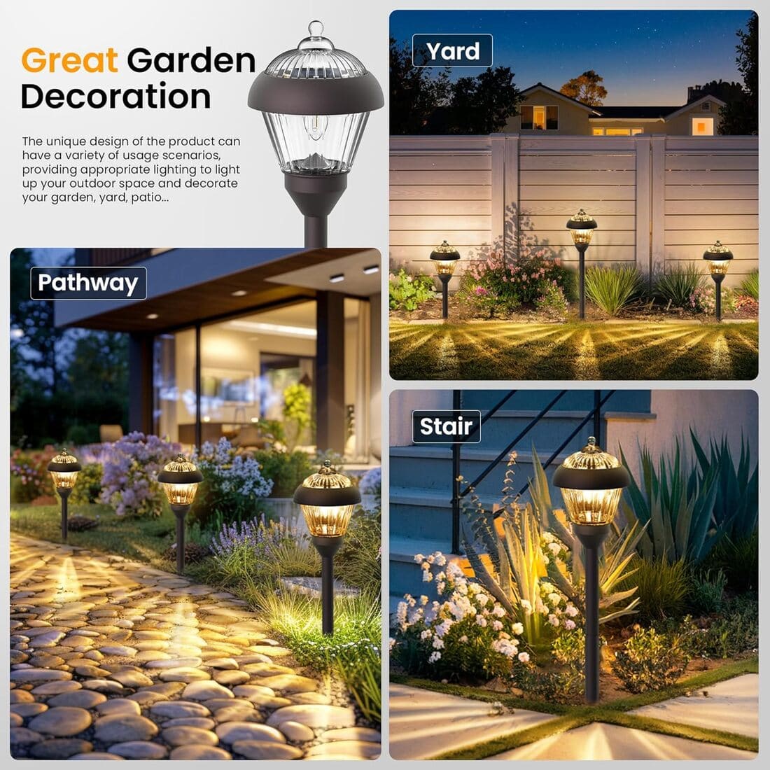 Solar Garden Pathway Light with Metal & Glass