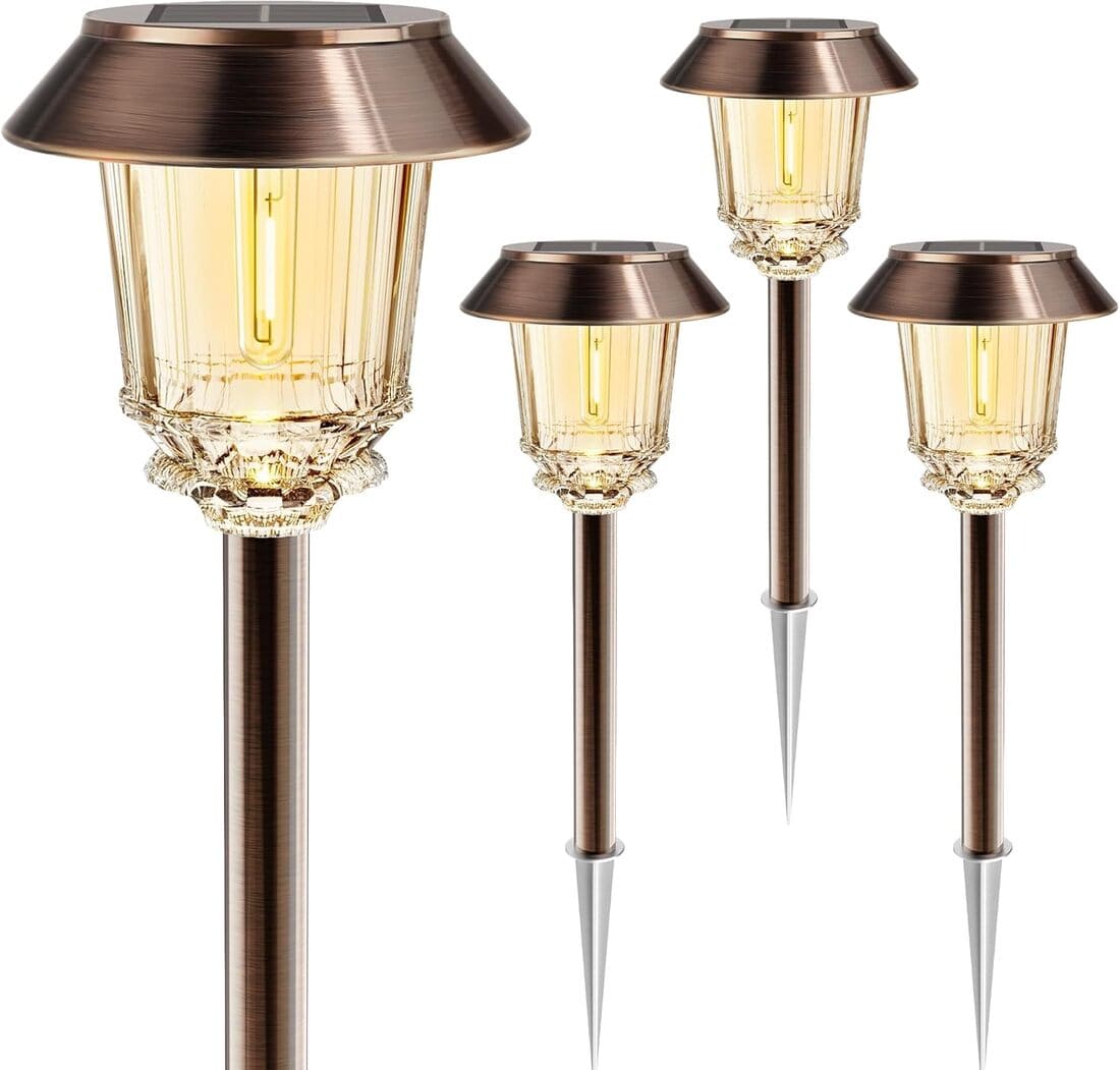 Solar Pathway Lights Outdoor with 10-40 LM Dimmable Glass and Metal