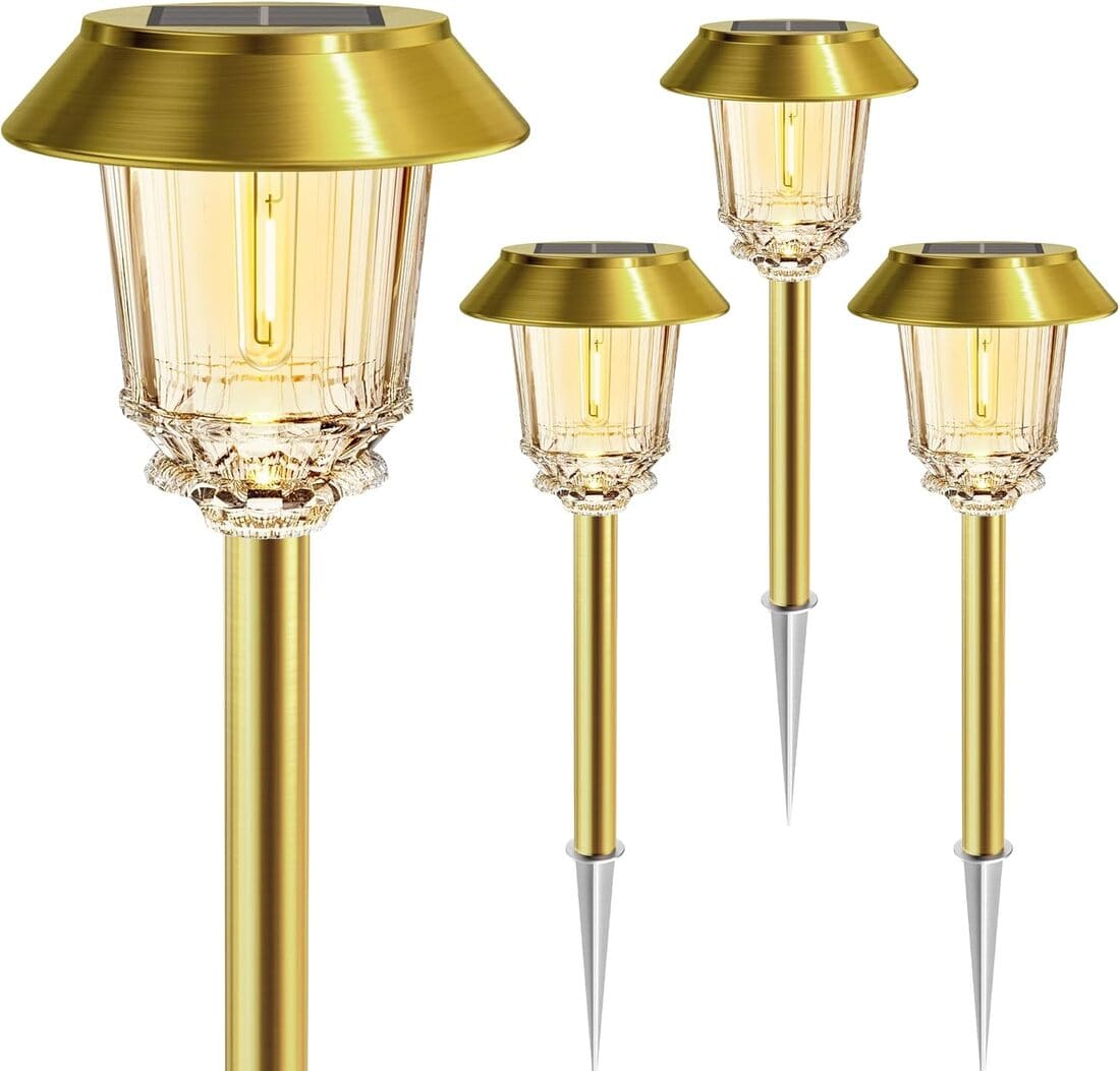Solar Pathway Lights Outdoor with 10-40 LM Dimmable Glass and Metal