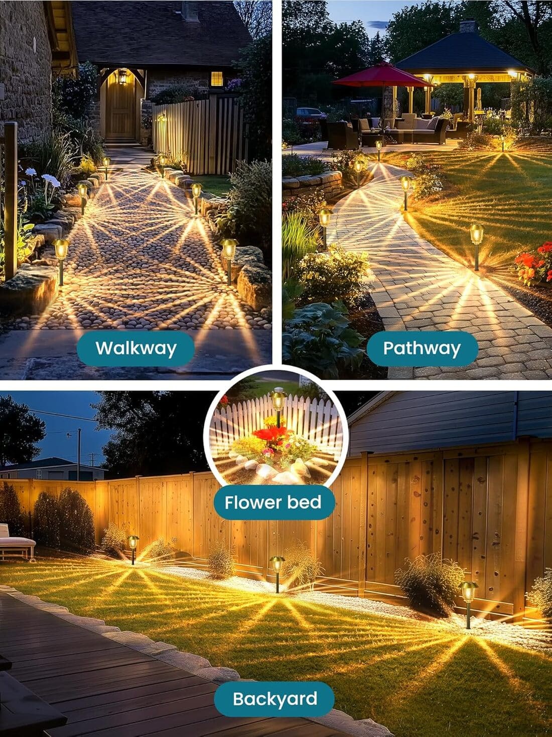 Solar Pathway Lights Outdoor with 10-40 LM Dimmable Glass and Metal