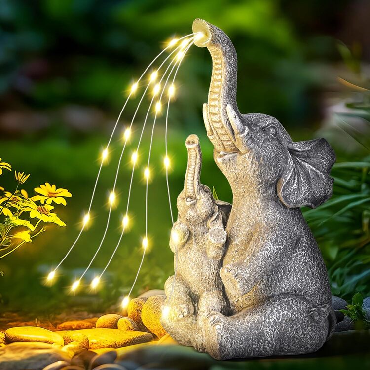 Gigalumi Solar Mother and Baby Elephant Garden Statue Light Decor Ornament Gift(1 Pack)