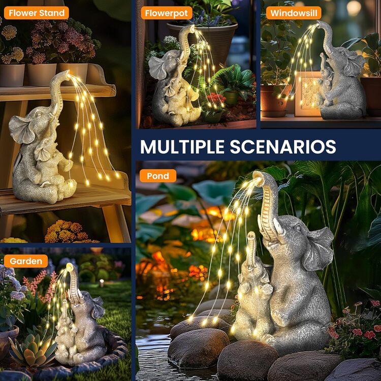 Gigalumi Solar Mother and Baby Elephant Garden Statue Light Decor Ornament Gift(1 Pack)