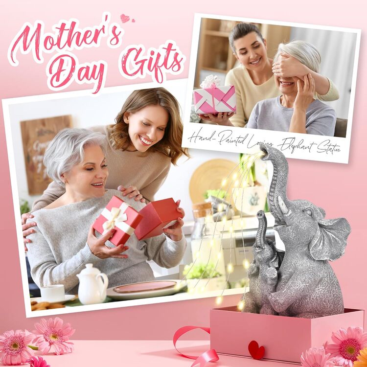 Gigalumi Solar Mother and Baby Elephant Garden Statue Light Decor Ornament Gift(1 Pack)