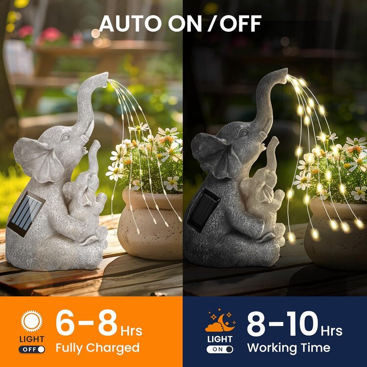 Gigalumi Solar Mother and Baby Elephant Garden Statue Light Decor Ornament Gift(1 Pack)
