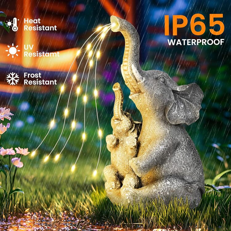 Gigalumi Solar Mother and Baby Elephant Garden Statue Light Decor Ornament Gift(1 Pack)