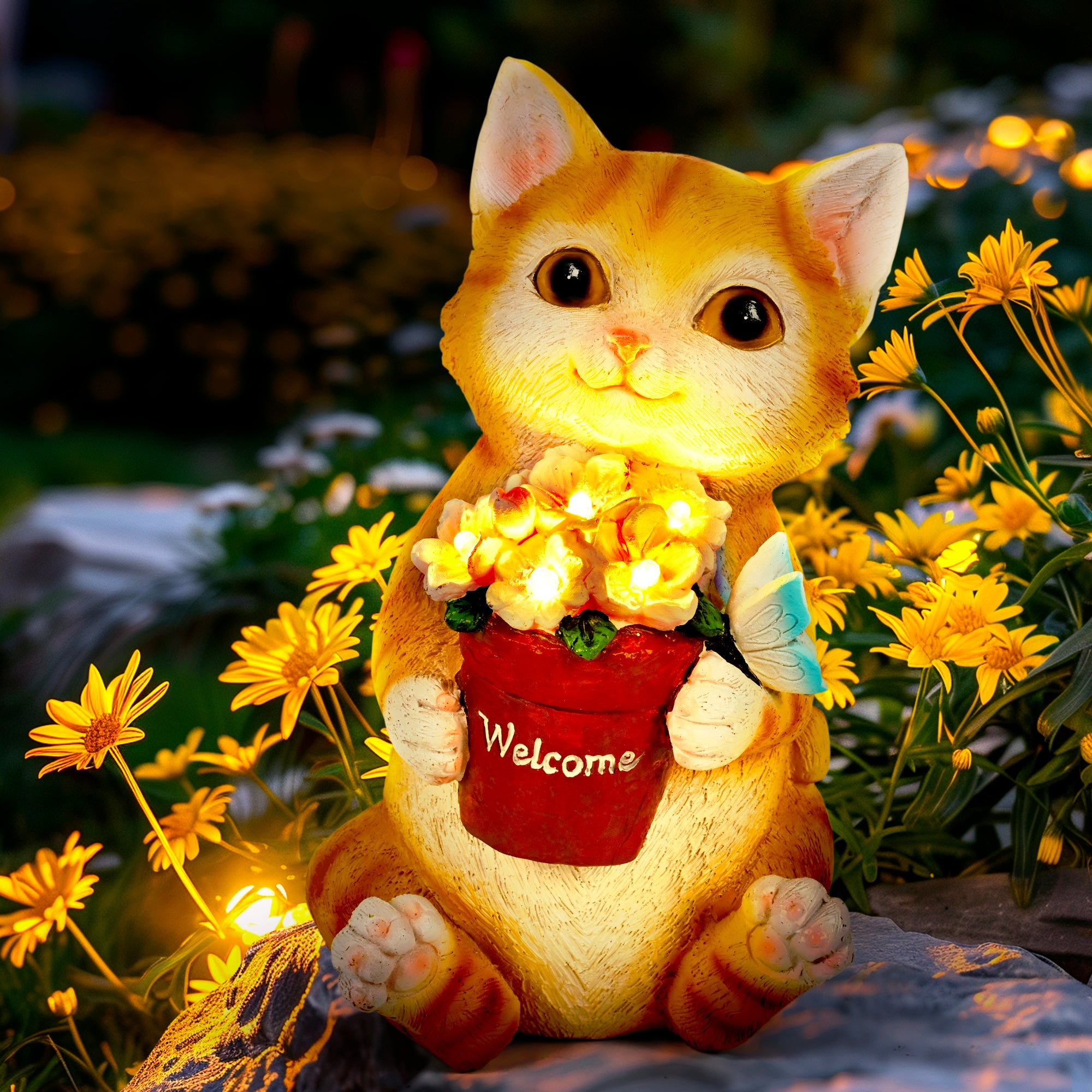 solar cat statue for garden
