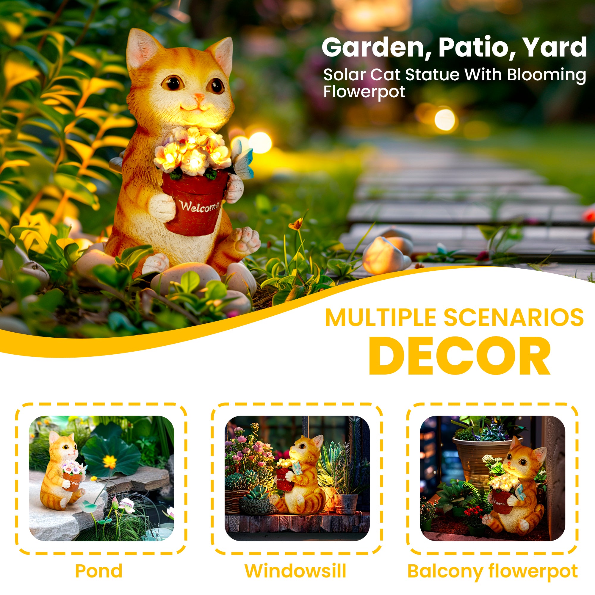 Gigalumi Solar Cat Garden Statue (1 Pack)