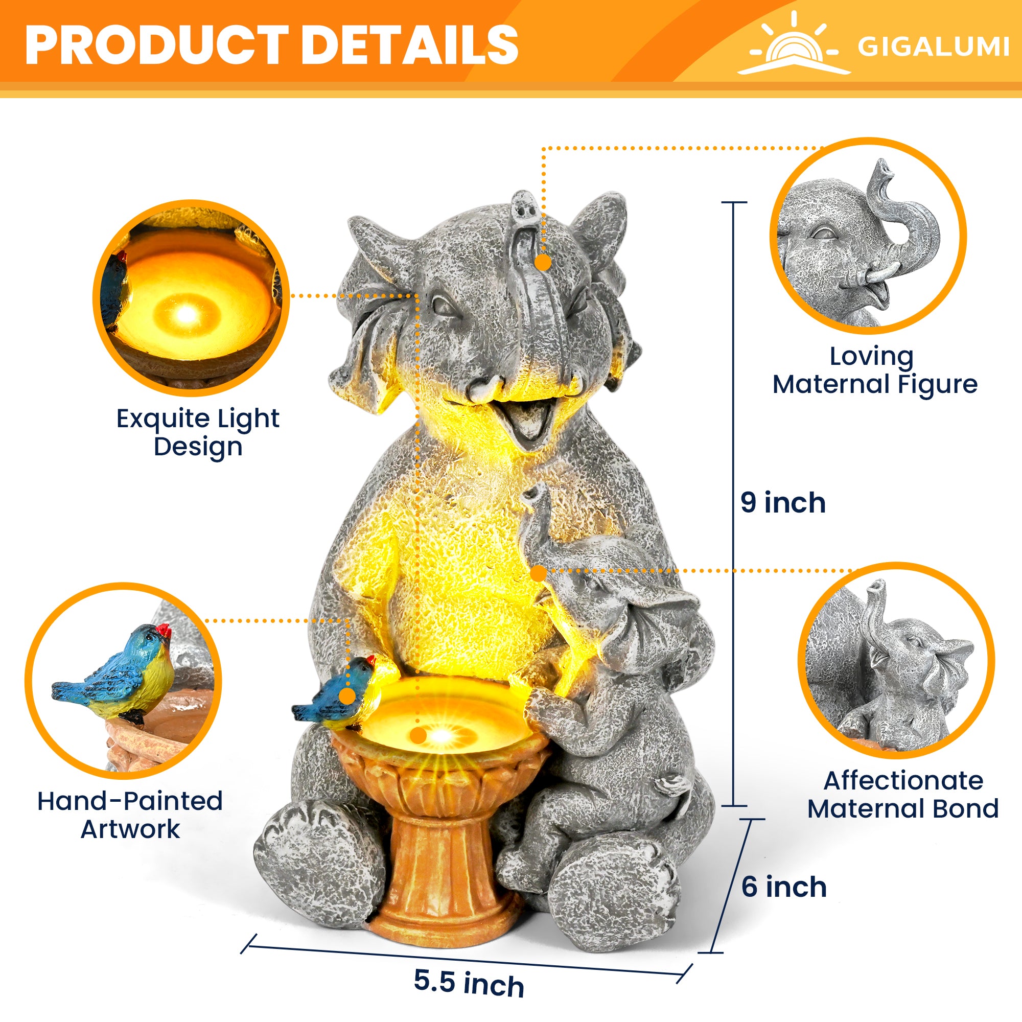 Gigalumi Solar Loving Elephant Yard Decoration (1 Pack)