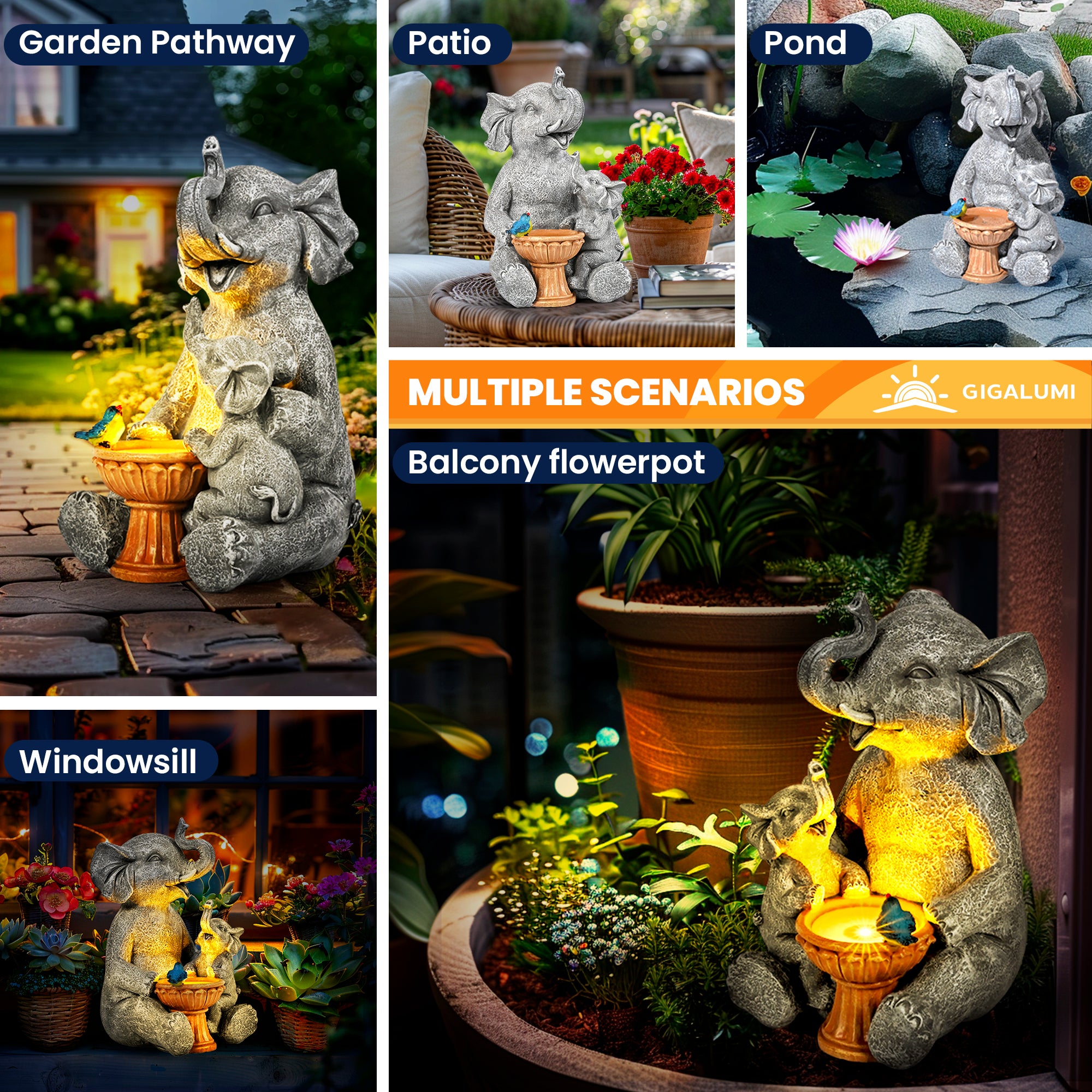 Gigalumi Solar Loving Elephant Yard Decoration (1 Pack)