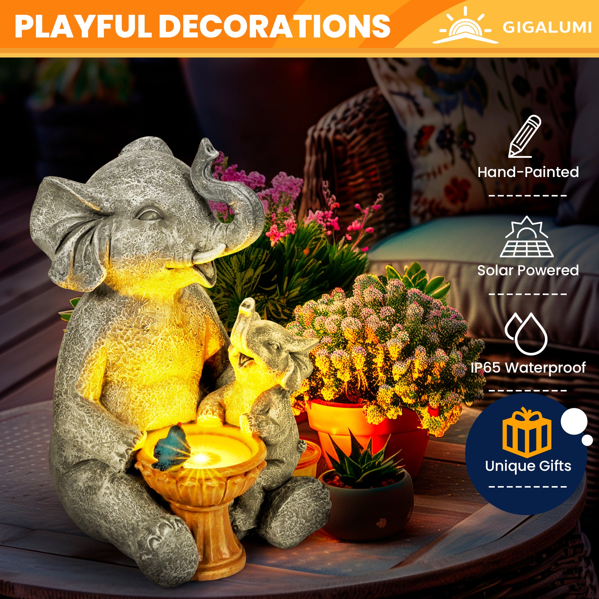 Gigalumi Solar Loving Elephant Yard Decoration (1 Pack)
