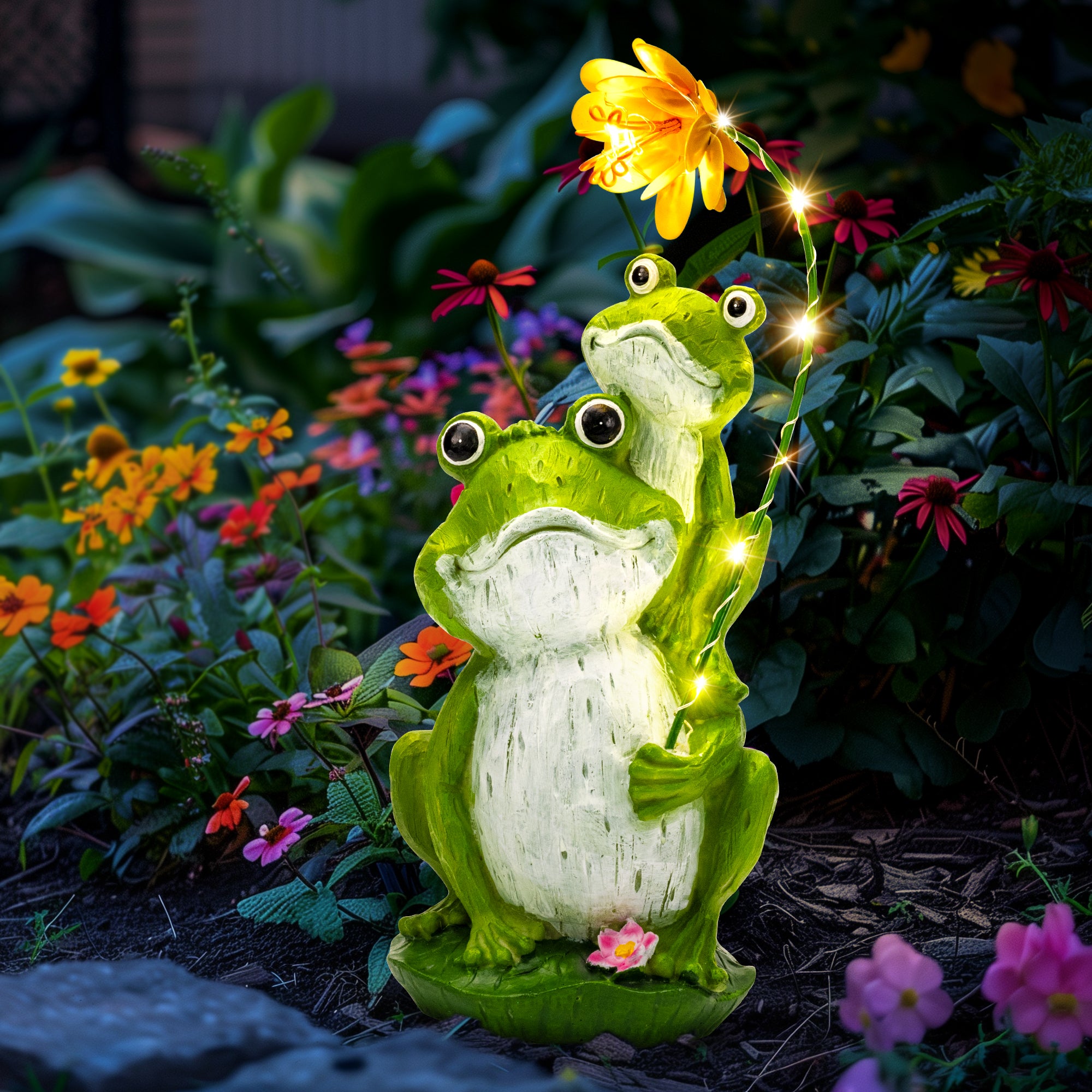 solar frog garden statue