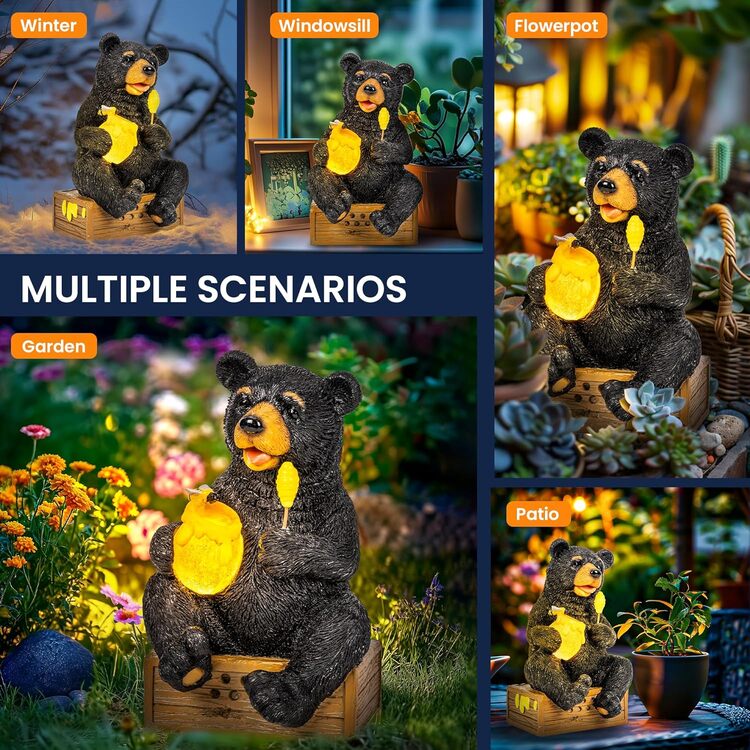 Gigalumi Solar Bear Garden Statue Decor Lights Gift for Mom, Grandma(1 Pack)
