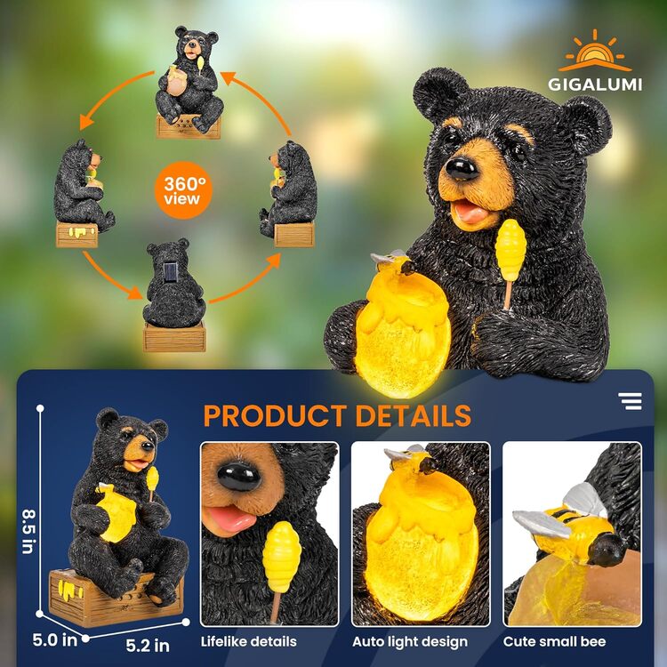 Gigalumi Solar Bear Garden Statue Decor Lights Gift for Mom, Grandma(1 Pack)