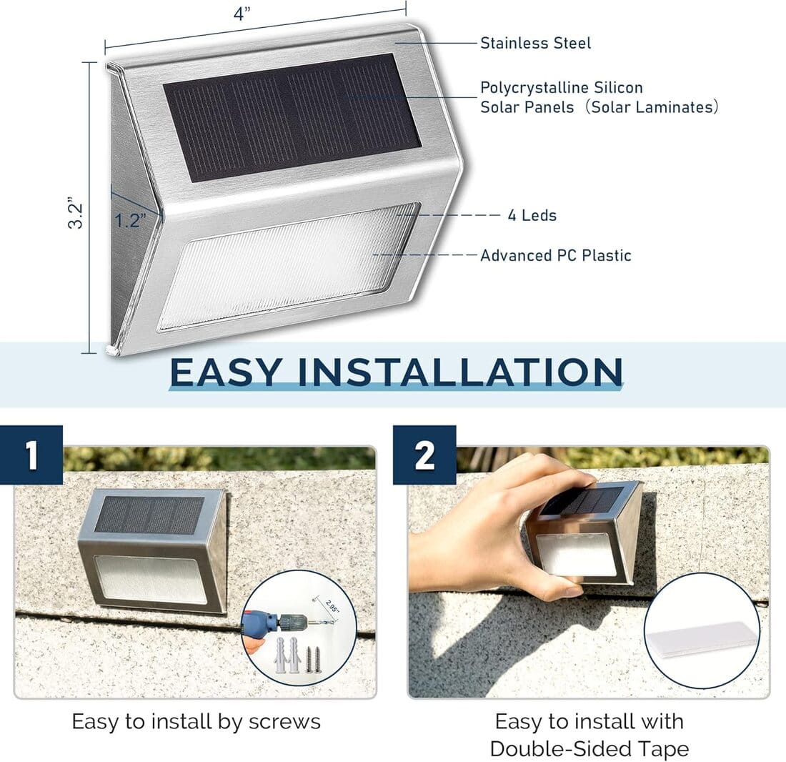 Stainless Steel Solar Step Lights Set