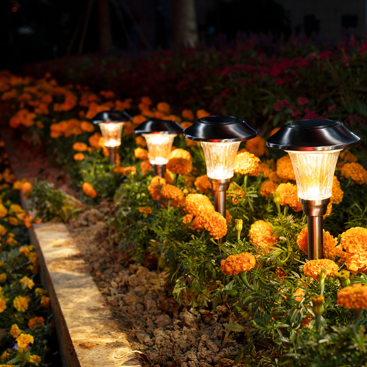 Gigalumi Hammered Stainless Steel Solar Yard Lights Set (8 Pack)