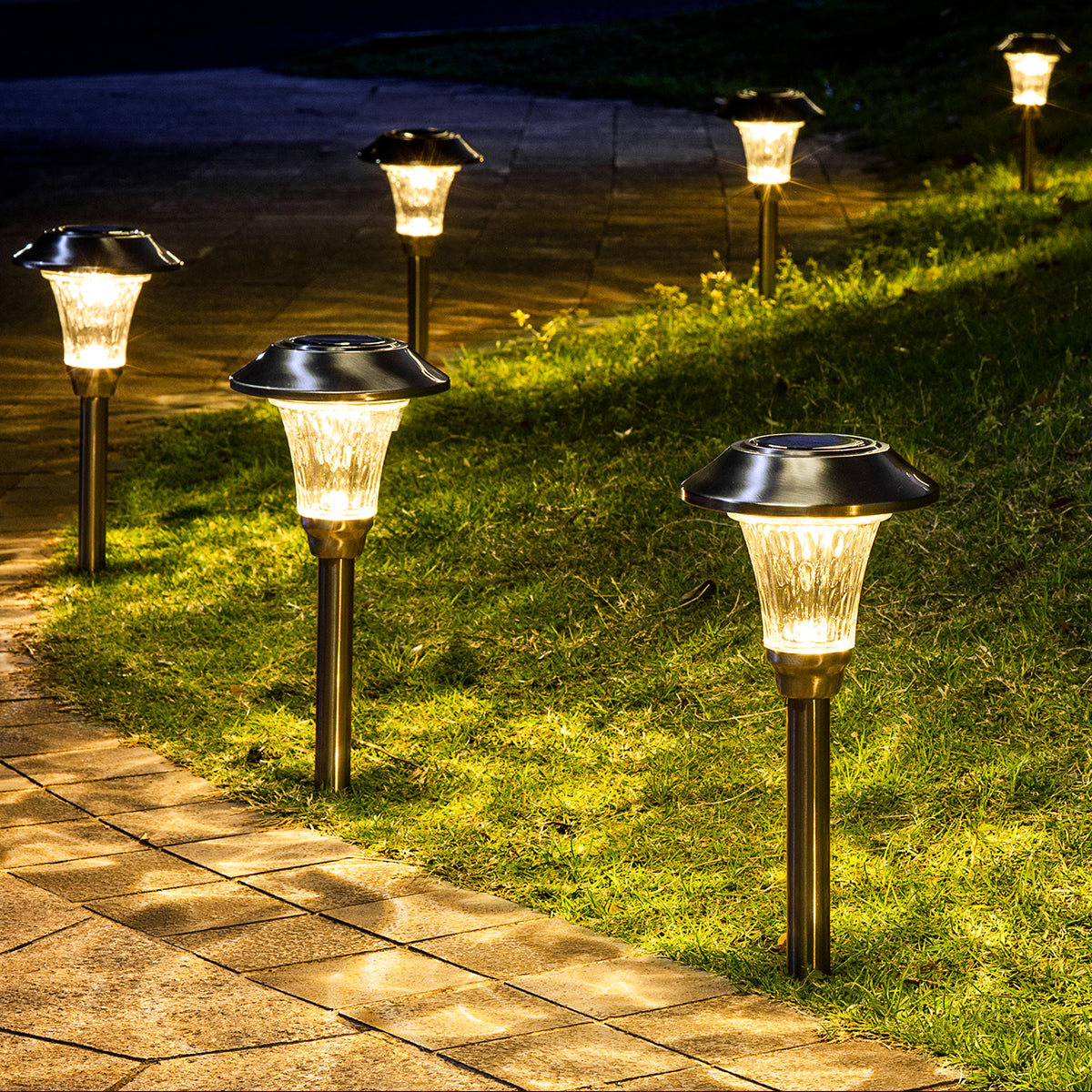 Gigalumi Hammered Stainless Steel Solar Yard Lights Set (8 Pack)