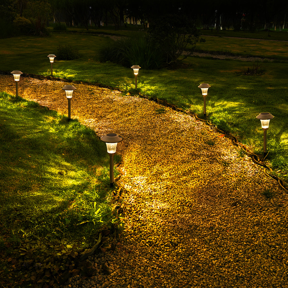 Gigalumi Hammered Stainless Steel Solar Yard Lights Set (8 Pack)
