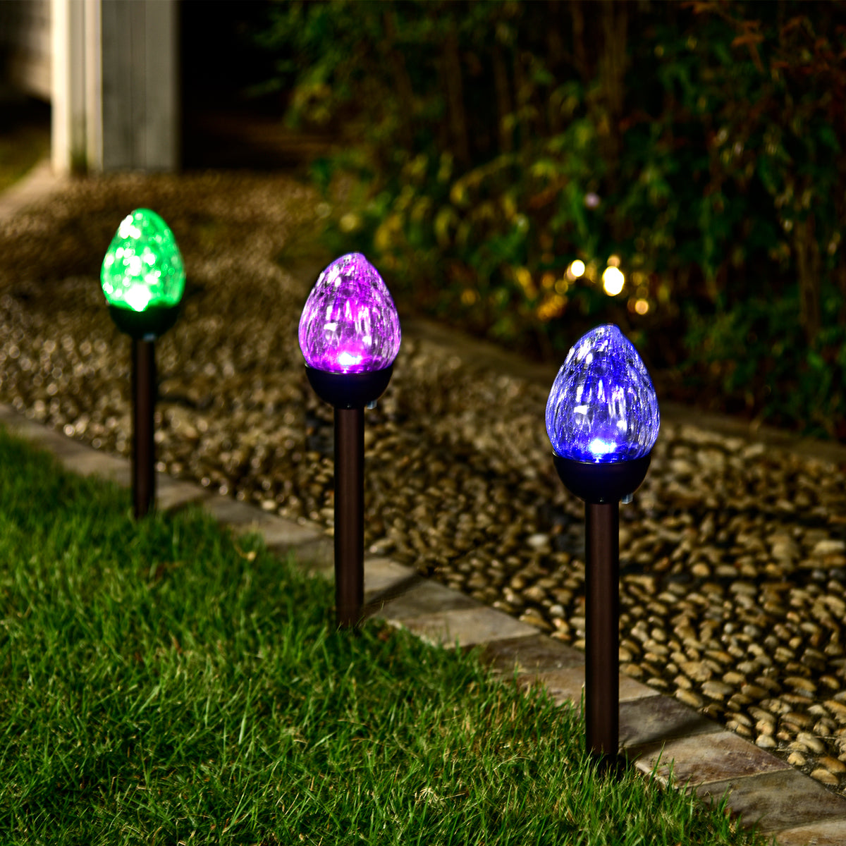 Gigalumi Colorful Solar Crackle Glass Flame Lights Set (3 Pack)