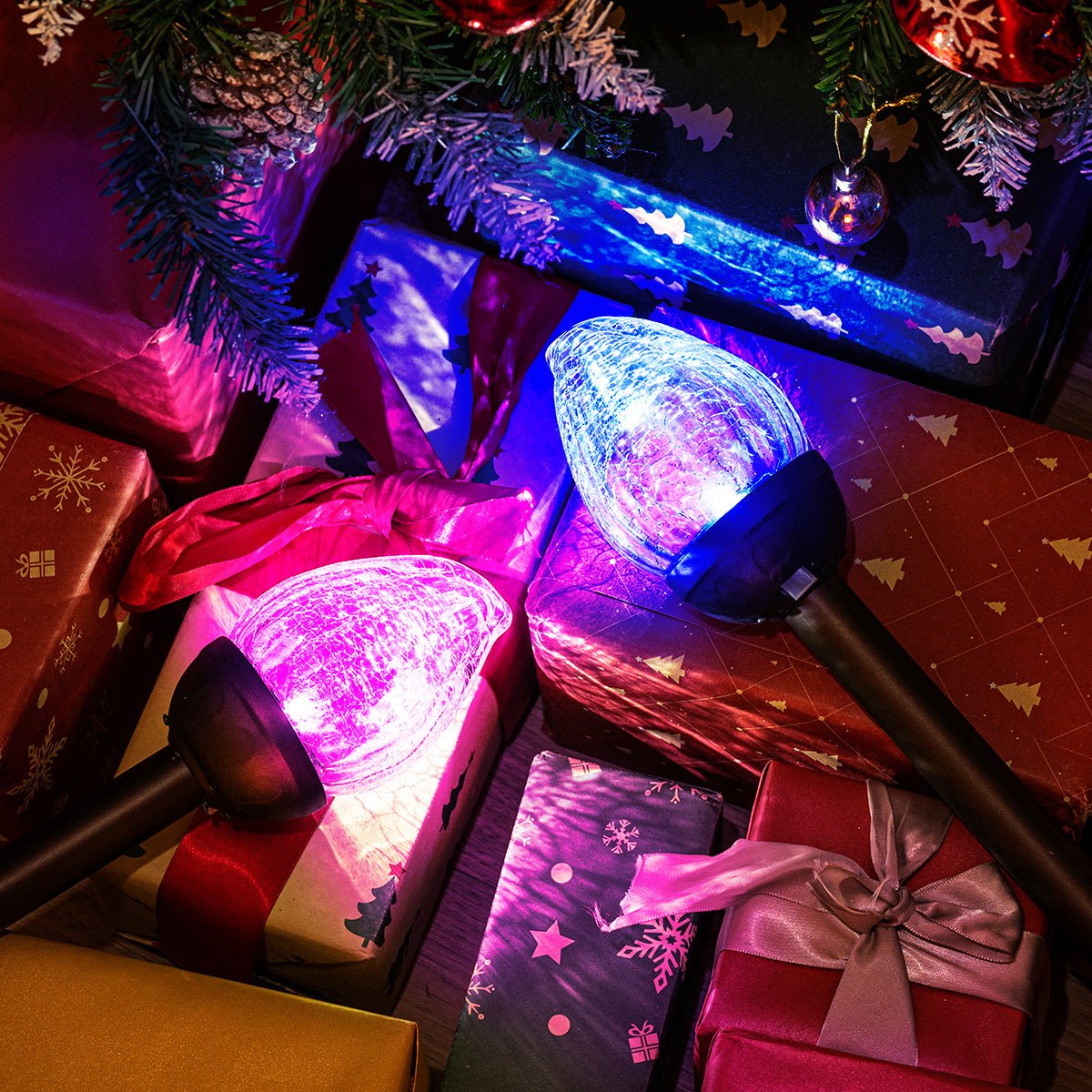 Gigalumi Colorful Solar Crackle Glass Flame Lights Set (3 Pack)