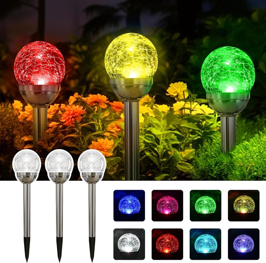Solar Crackle Ball Short Stake Lights Set