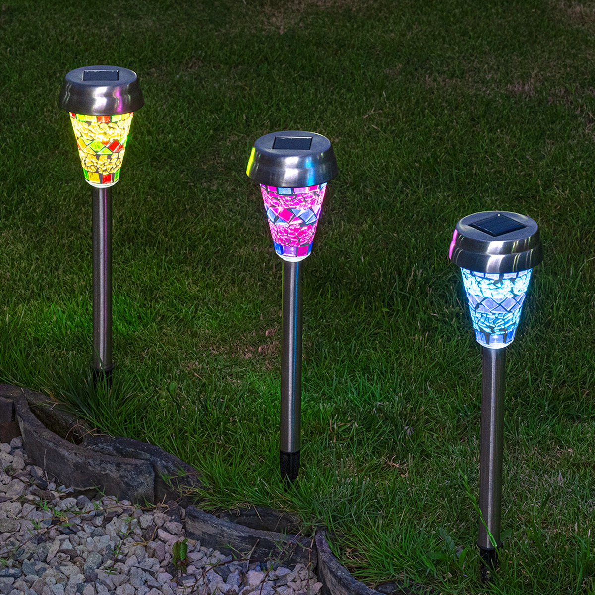 Gigalumi Solar Mosaic Yard Lights Set (3 Pack)
