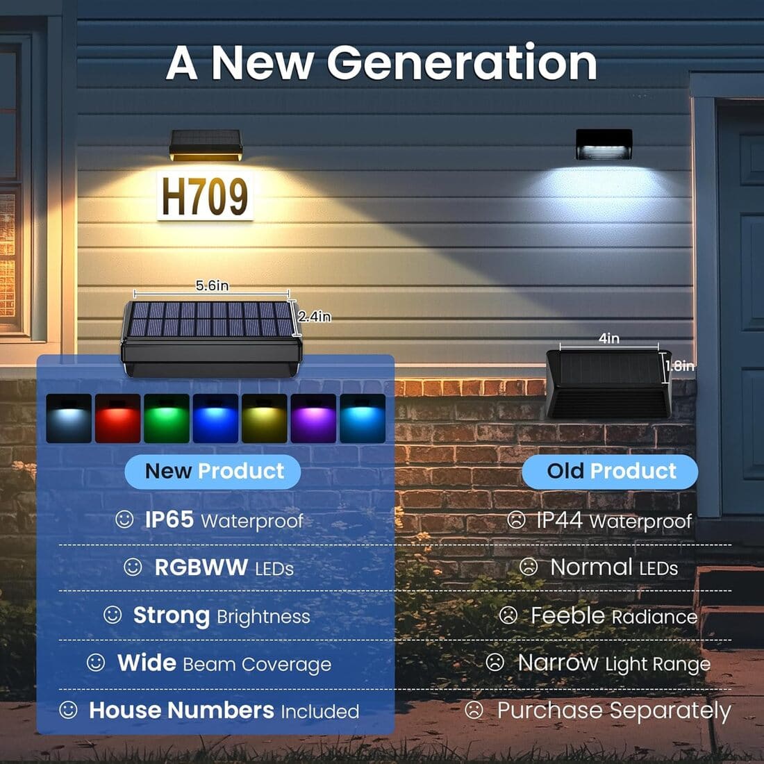 Solar Fence Lights Outdoor Waterproof 1300mAh 12 Lighting Modes Solar Wall Lights for Outside Backyard Decor for Porch, House, Garage, Patio Decorations