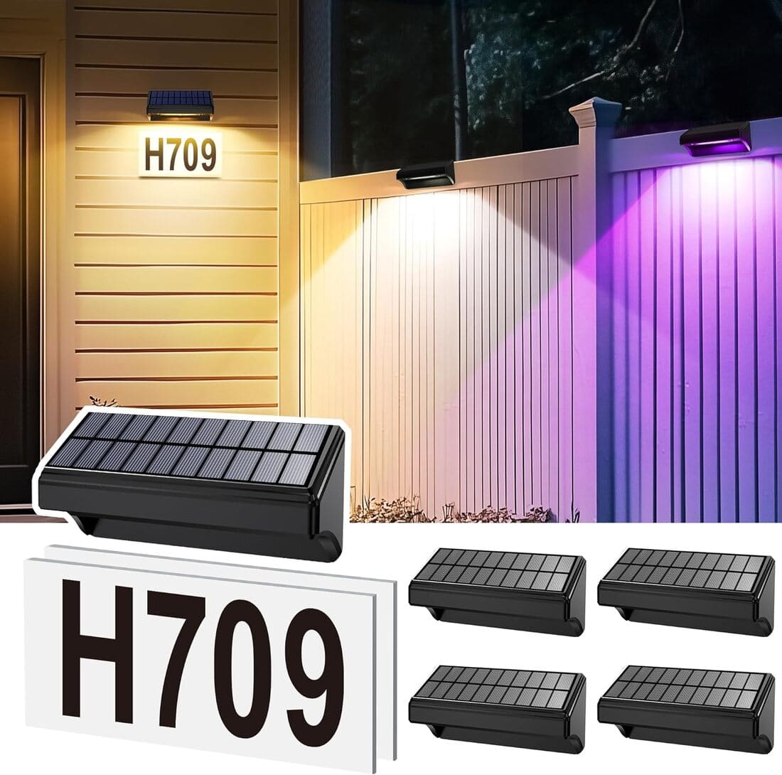 Solar Fence Lights Outdoor Waterproof 1300mAh 12 Lighting Modes Solar Wall Lights for Outside Backyard Decor for Porch, House, Garage, Patio Decorations