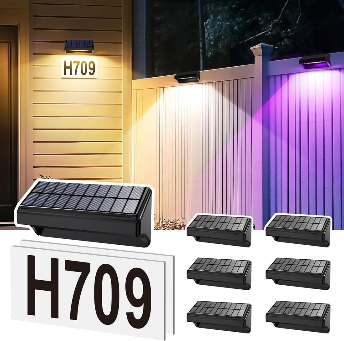 Solar Fence Lights Outdoor Waterproof 1300mAh 12 Lighting Modes Solar Wall Lights for Outside Backyard Decor for Porch, House, Garage, Patio Decorations