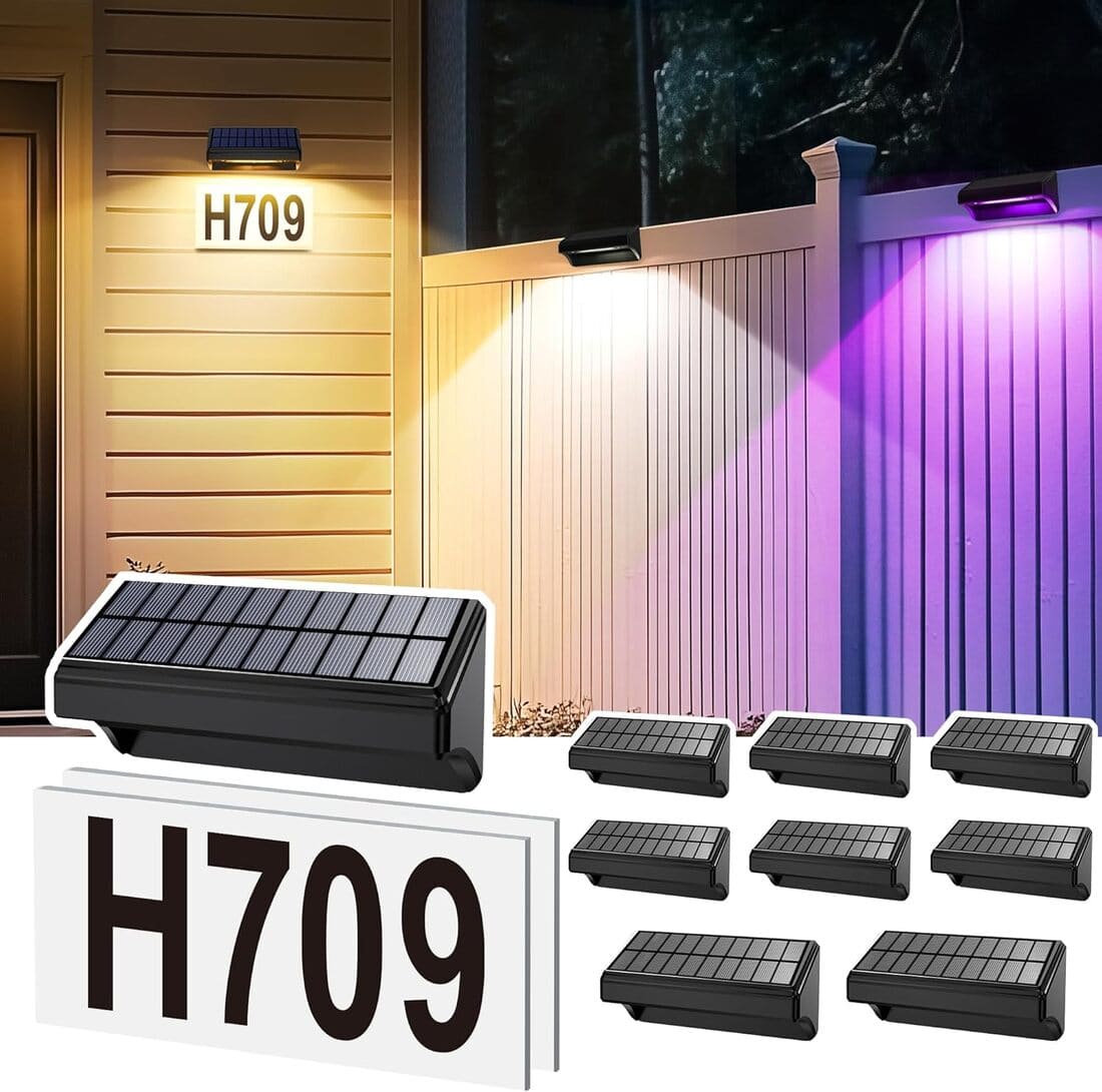 Solar Fence Lights Outdoor Waterproof 1300mAh 12 Lighting Modes Solar Wall Lights for Outside Backyard Decor for Porch, House, Garage, Patio Decorations