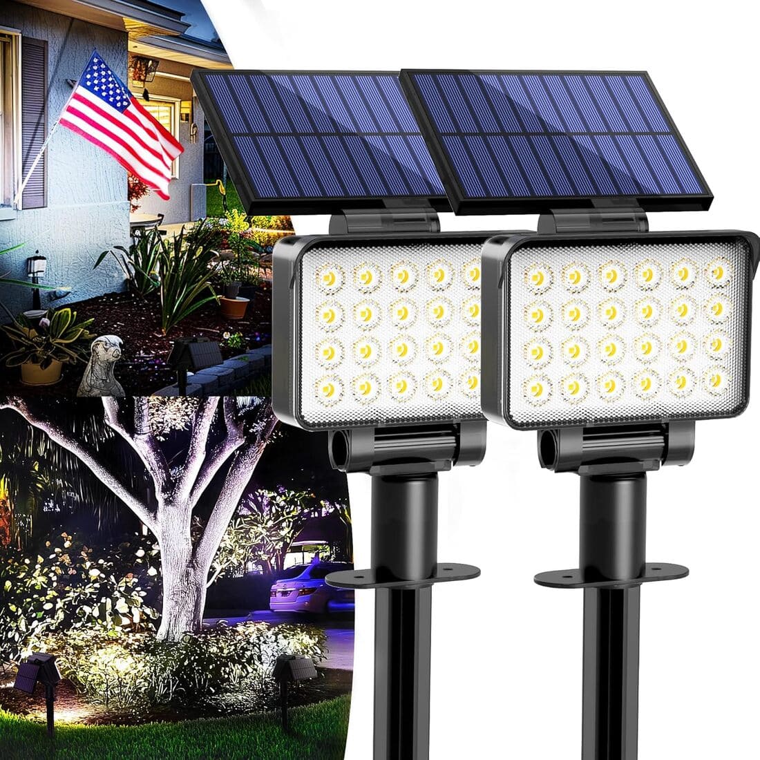 Solar Spot Lights Outdoor Waterproof for Flag, Tree, House, Garden, Yard, Landscape Spotlights for Accent Uplighting Halloween Christmas Decorations