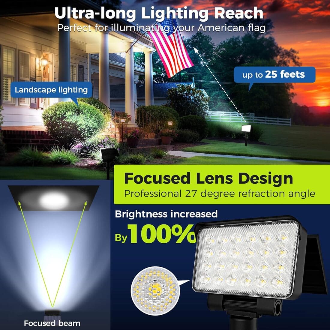 Solar Spot Lights Outdoor Waterproof for Flag, Tree, House, Garden, Yard, Landscape Spotlights for Accent Uplighting Halloween Christmas Decorations