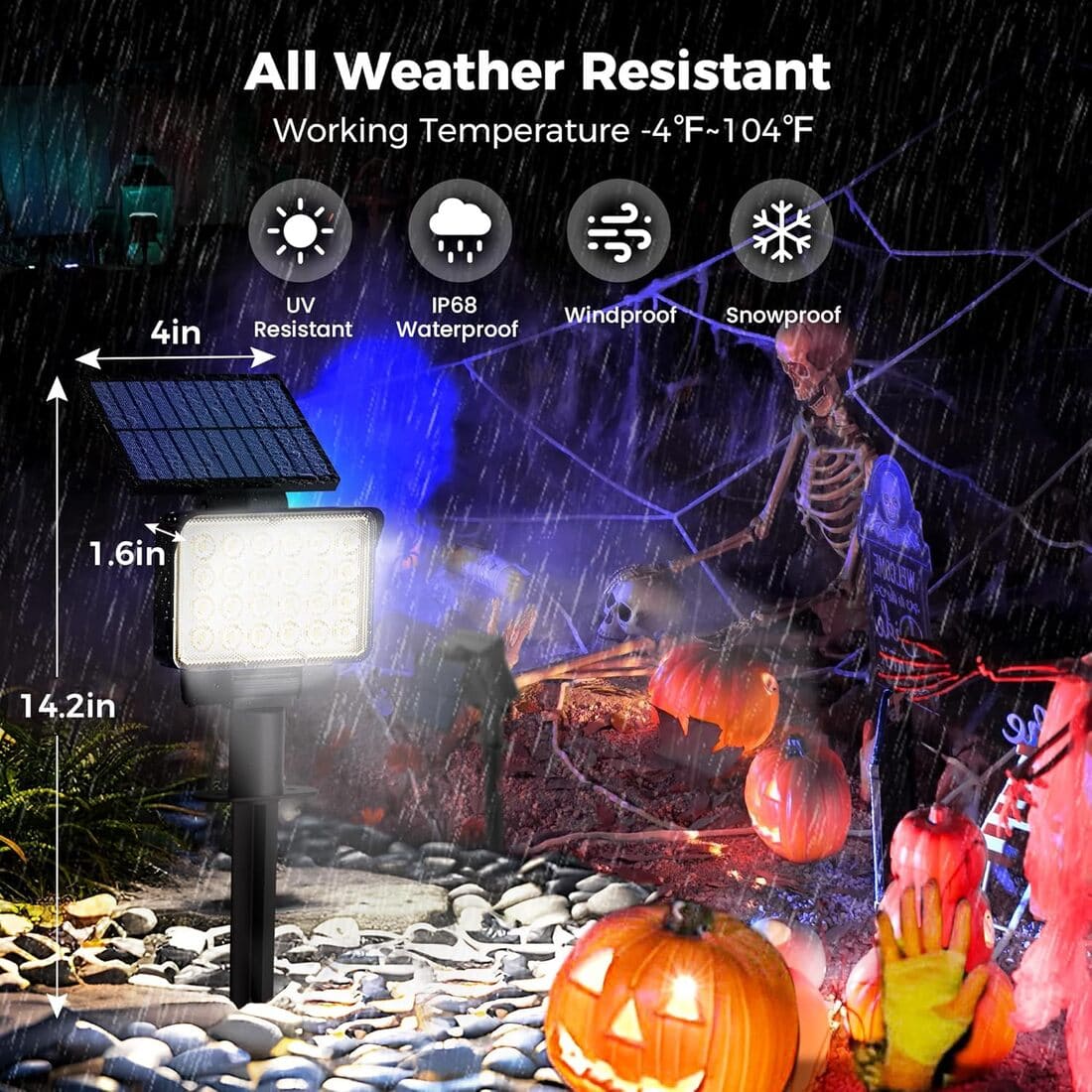 Solar Spot Lights Outdoor Waterproof for Flag, Tree, House, Garden, Yard, Landscape Spotlights for Accent Uplighting Halloween Christmas Decorations