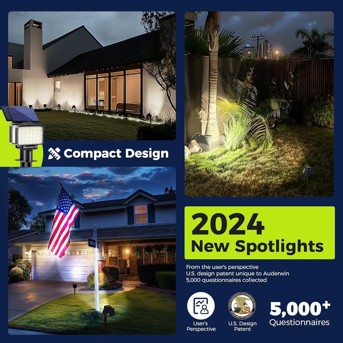 Solar Spot Lights Outdoor Waterproof for Flag, Tree, House, Garden, Yard, Landscape Spotlights for Accent Uplighting Halloween Christmas Decorations