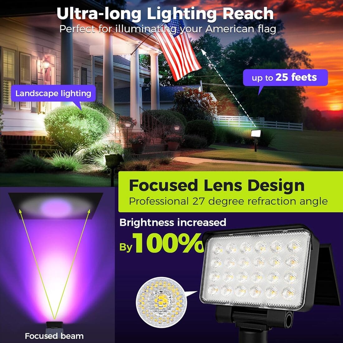 Solar Spot Lights Outdoor Waterproof for Flag, Tree, House, Garden, Yard, Landscape Spotlights for Accent Uplighting Halloween Christmas Decorations