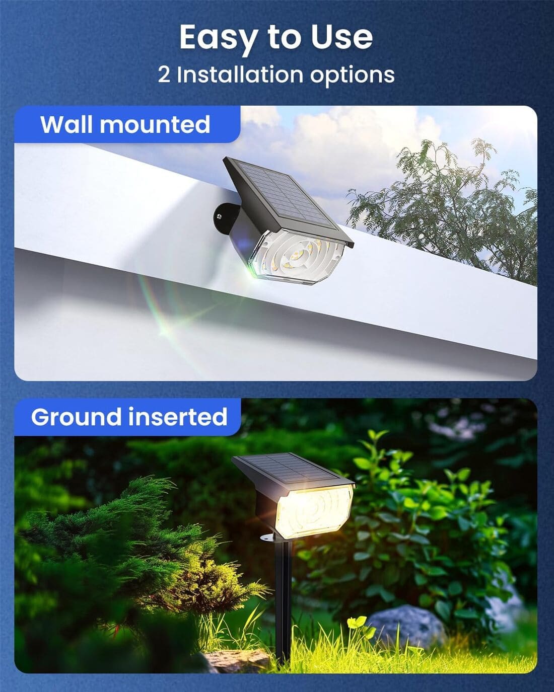 Solar Spot Lights Outdoor Waterproof IP67, 6 Lighting Modes 60 LED, Landscape Spotlights for Tree Yard Garden House Driveway Pathway(2 Pack)