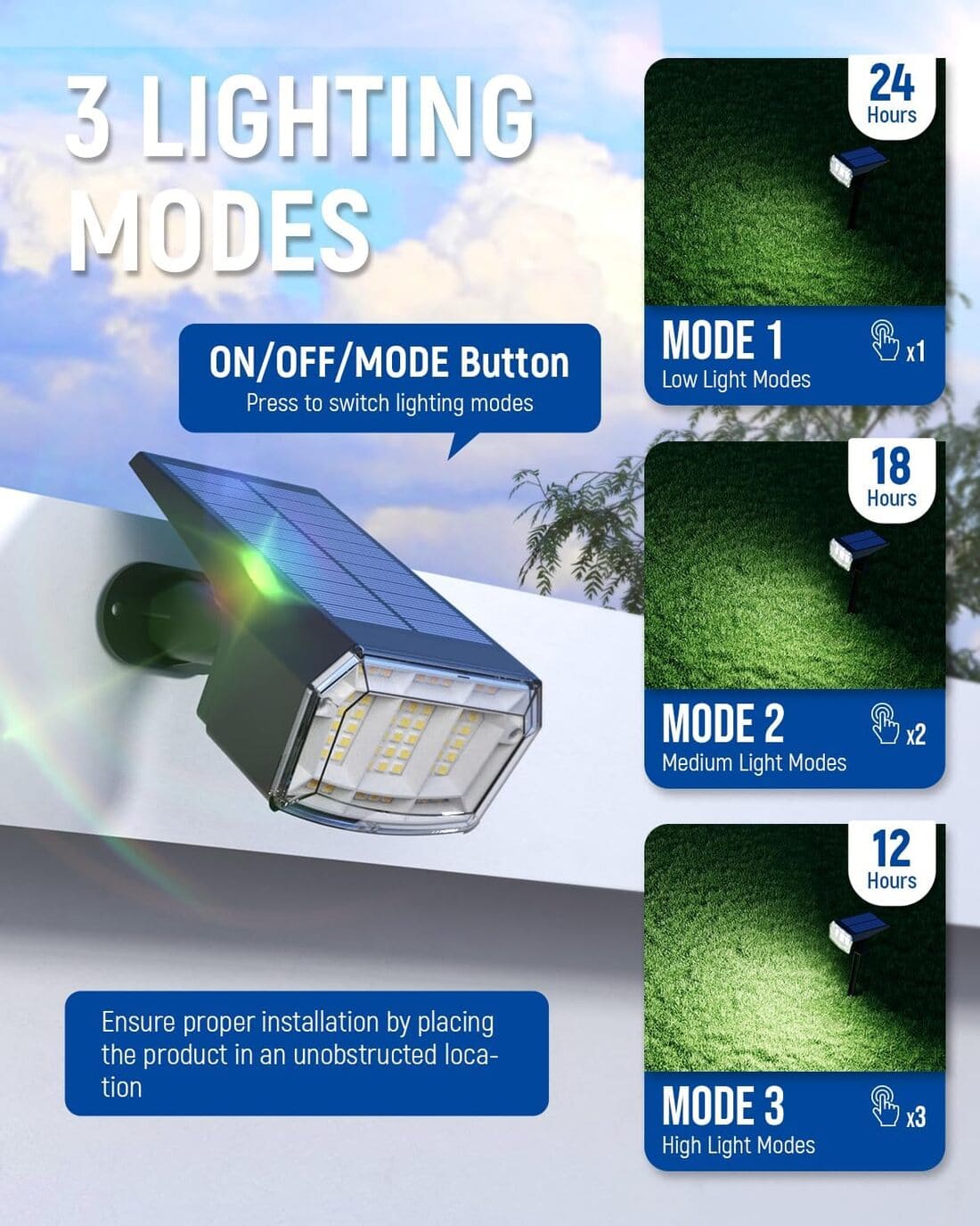 Solar Spot Lights Outdoor, 9 Lighting Modes Solar Lights Outdoor Waterproof IP65, 63 LED Landscape Spotlights for Holiday Decorations