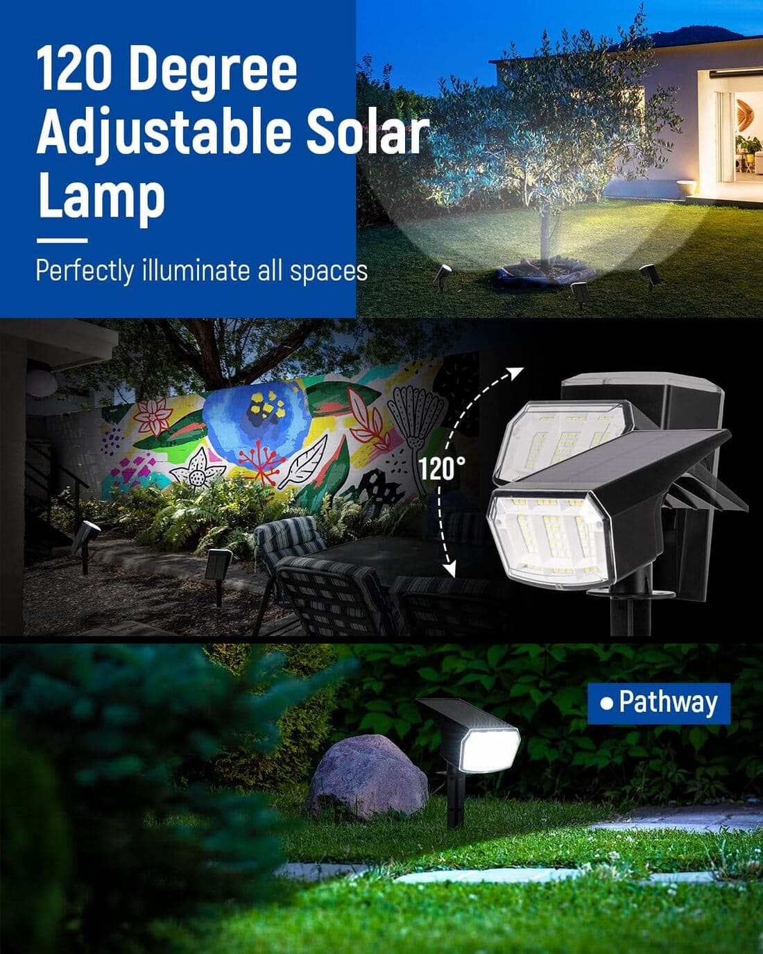 Solar Spot Lights Outdoor, 9 Lighting Modes Solar Lights Outdoor Waterproof IP65, 63 LED Landscape Spotlights for Holiday Decorations