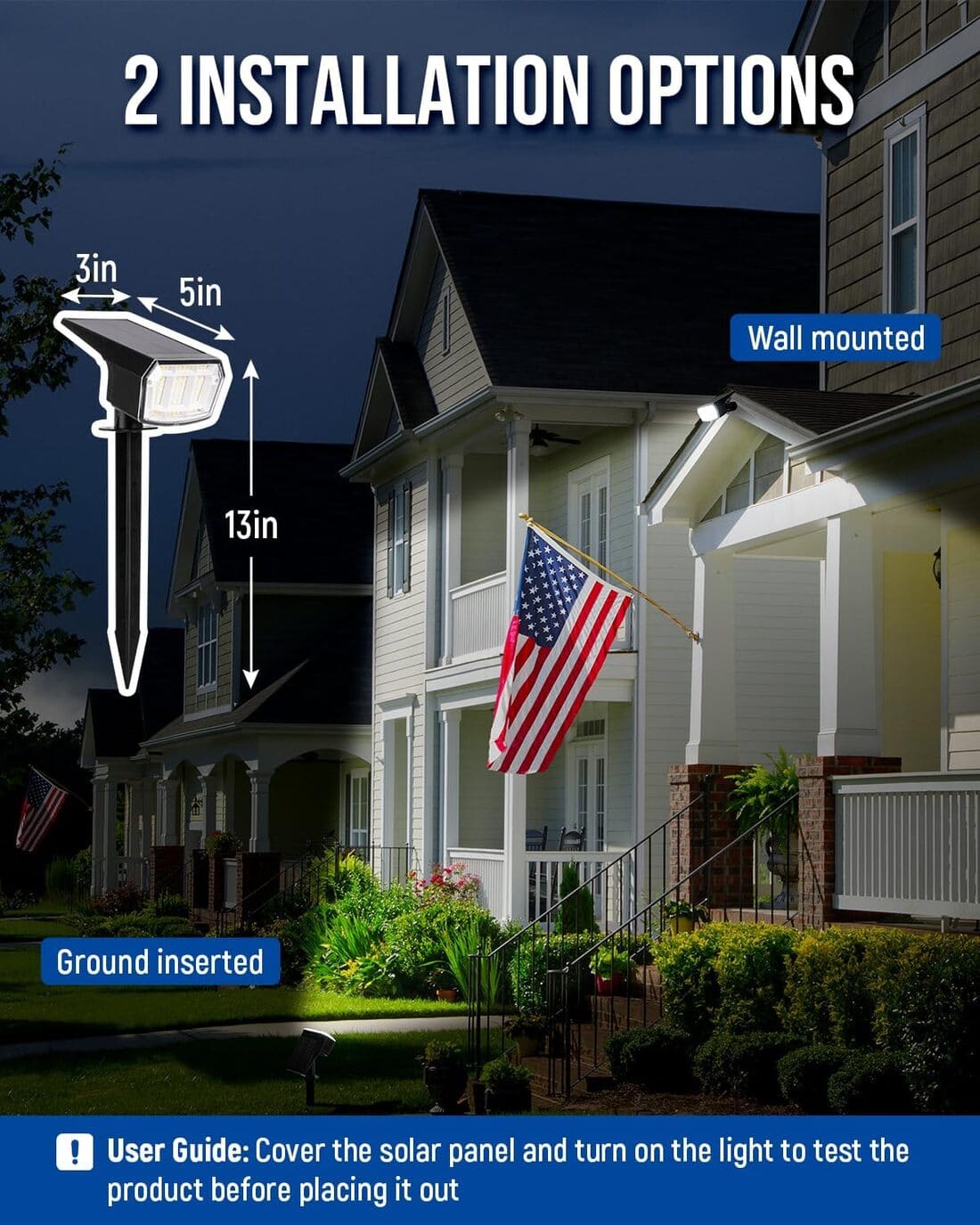 Solar Spot Lights Outdoor, 9 Lighting Modes Solar Lights Outdoor Waterproof IP65, 63 LED Landscape Spotlights for Holiday Decorations